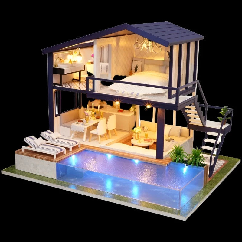 Wooden Home with Realistic View Attach with Pool and Furnitures 2024 Design with Electric Connection verity flora