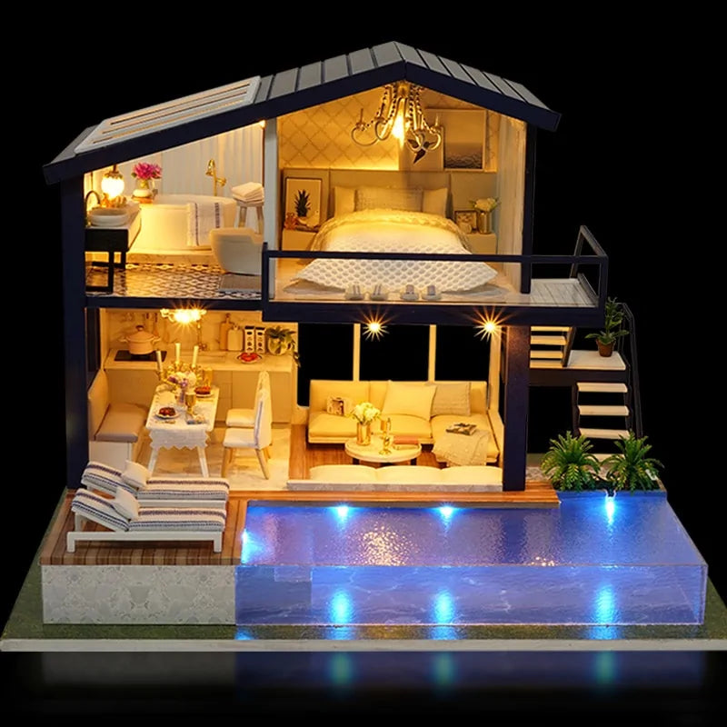 Wooden Home with Realistic View Attach with Pool and Furnitures 2024 Design with Electric Connection verity flora