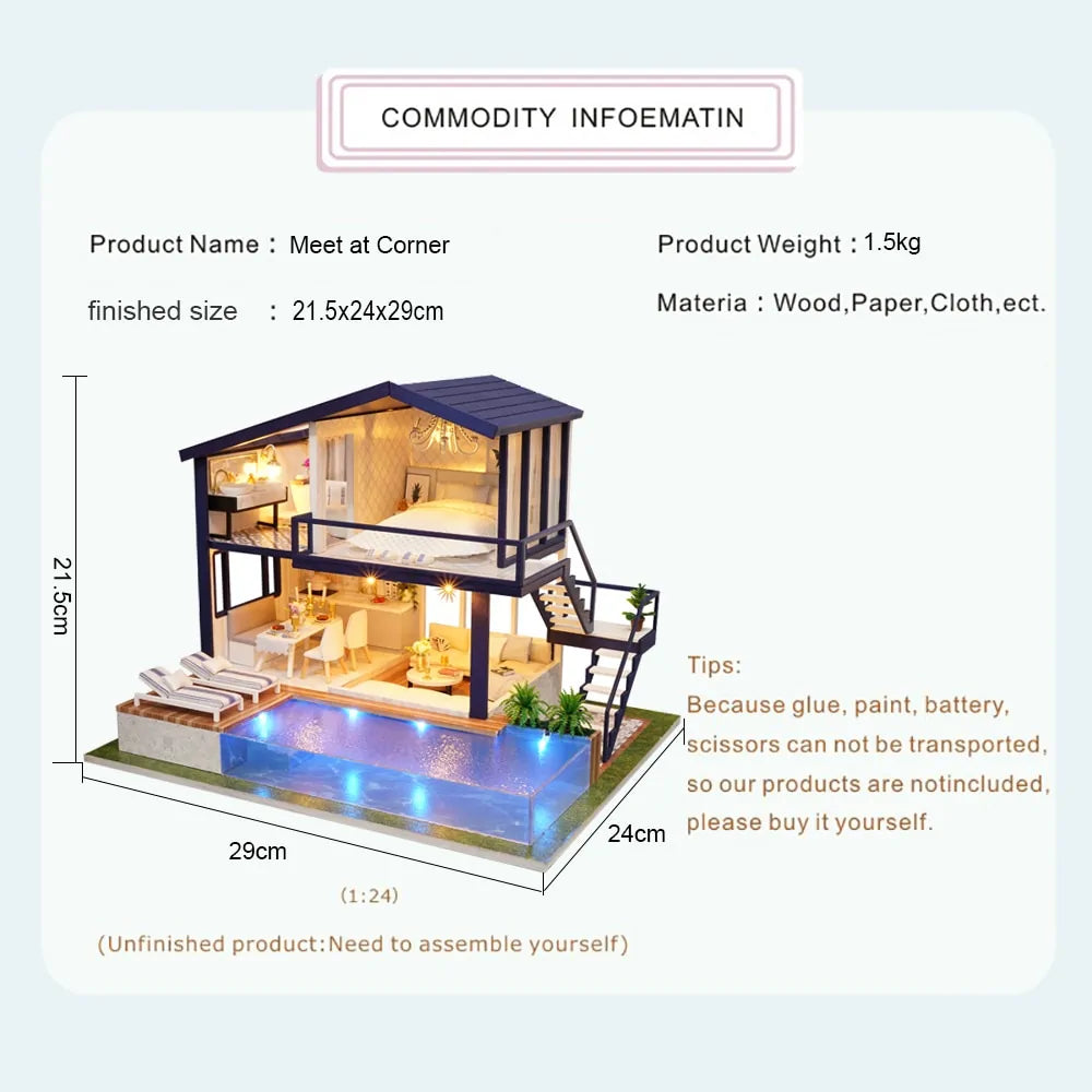 Wooden Home with Realistic View Attach with Pool and Furnitures 2024 Design with Electric Connection verity flora